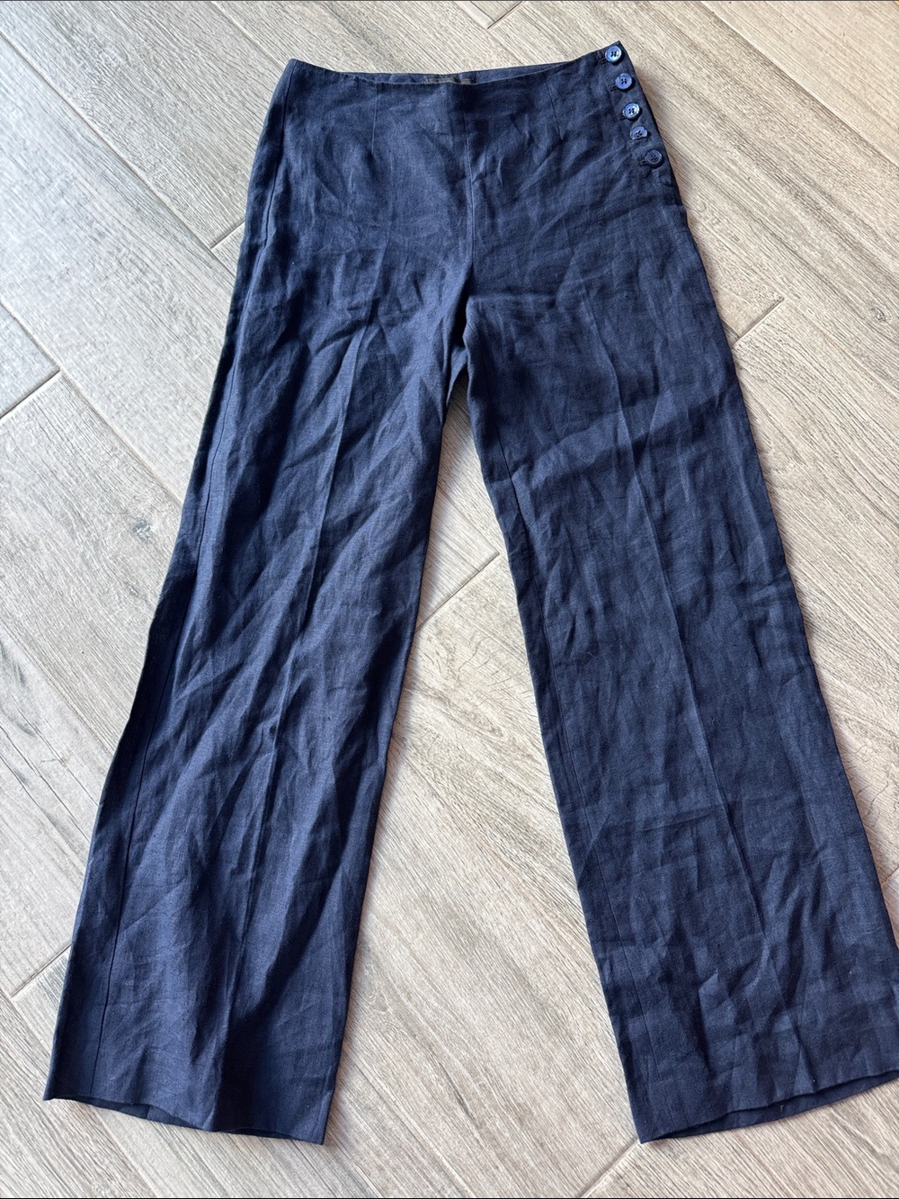 Talbots linen Navy Wide-Leg Pants with side button NWT - Picture 4 of 11